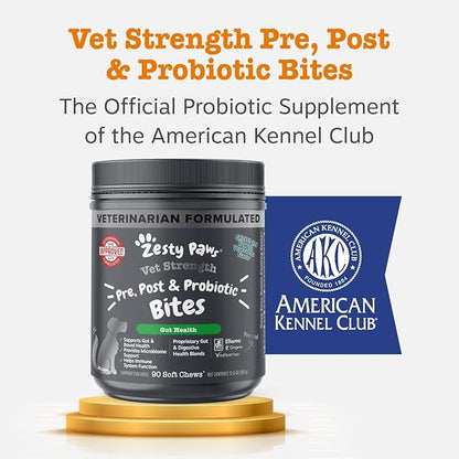 Zesty Paws Vet Strength Probiotics for Dogs, Digestive Health & Gut Flora Support, Dog Supplements, 90 Count