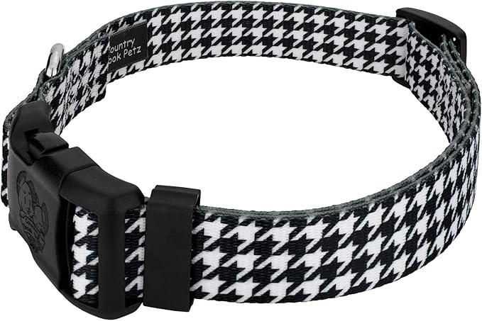 Country Brook Petz - Houndstooth Everyday Dog Collar and Leash - Sports and Athletics Collection Featuring Spirited Designs (1 Inch, Medium)