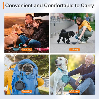 Kytely Collapsible Dog Bowls Medium, 2Pack Foldable Dog Travel Bowl, Portable Pet Water Food Bowl with Clasp, Pet Cat Feeding Cup Dish for Traveling, Walking, Hiking (Blue+Grey)