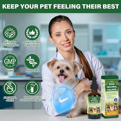 Dogs Tracheal Collapse Relief, Collapsed Trachea Treatment for Dogs, Helps Reduce Dry Cough & Support Easy Breathing, Natural Trachea Supplement, Chicken Flavor - 2 fl oz