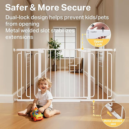 Cumbor Extra Wide Baby & Pet Gate Set, 29.7-48" & 36.6-59" Gates with Dual-Lock, Auto-Close, One-Hand Operation for Stairs, Hallways & Doorways