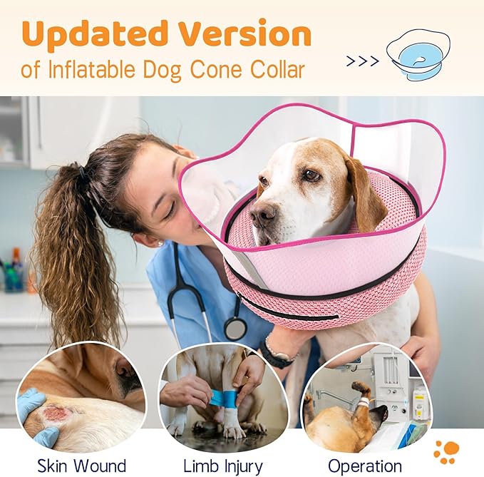 Supet Raised Inflatable Dog Cone Alternative Collars for After Surgery, Dog Donut Collar After Surgery, Soft Pet Cone for Small Medium Large Dogs to Stop Licking