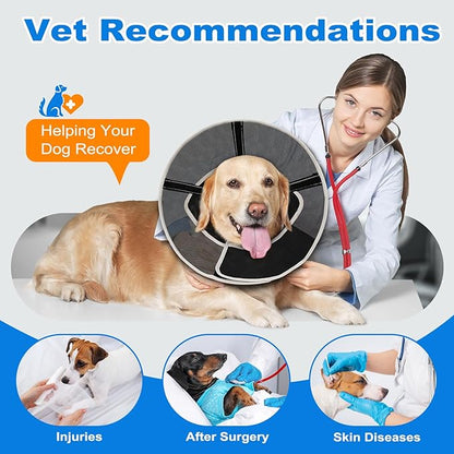 Breathable Mesh Dog Cone Collar with Soft Liner for Surgery, Elizabethan Recovery Alternative to Stop Licking,Pet Neck Collar for Large Medium Small Breeds(Matte Black,4)