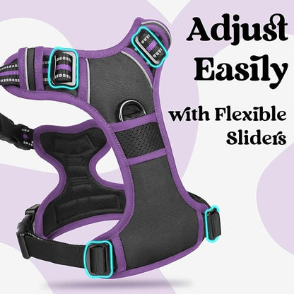 rabbitgoo Dog Harness Small Sized, No Pull Pet Harness with 3 Buckles, Adjustable Soft Padded Vest with Control Handle, Walking Reflective Pet Vest for Small Dogs, Black & Purple, S