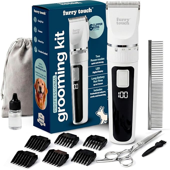 Dog Grooming Kit - 2 Power Modes Quiet & Strong, Cordless Dog Clippers for Grooming & Dogs Hair Trimmer for Groomings, Ceramic Blades, 6 Guide Combs, Rechargeable Trimmer for Cats and Pets