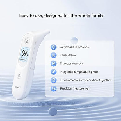 yuwell Digital Thermometer for Adults and Kids | Medical Graded Ear Thermometer, Baby and Kid Friendly | Measurement in Seconds, High Temperature Alert, Large Display, 7 Reading Storage