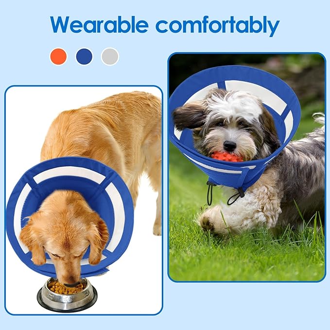 SAWMONG Soft Cone for Dogs – Large Dog Recovery Collar, Adjustable E-Collar to Stop Licking After Surgery (L, Blue)