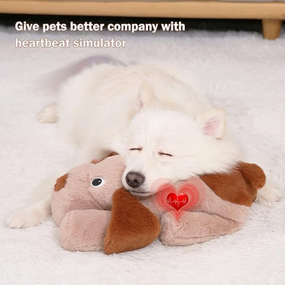 WEOK Puppy Heartbeat Toy, Dog Heartbeat Toy for Separation Anxiety Relief, Puppy Toy with Heartbeat Stuffed Animal Anxiety Calming Behavioral Aid Plush Toy for Dogs Cats Pets (Brown)