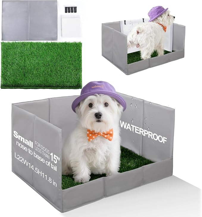 HQ4US 4LEGS Dog Grass Pad with Tray Foldable Dog Litter Box High Walls, Odor Free Artificial Grass for Dogs Potty, Pee Pad Holder, Seamless, No Assembly, Waterproof, Easy Clean, Portable for Travel