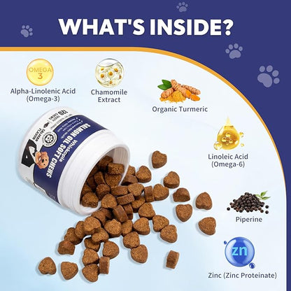 Allergy Relief Chews for Dogs Omega-3 Fish Oil Chewable Supplement for Itchy Skin and Hot Spots Allergies Relief, Paw Licking, Dry Skin & Coat Supplement Itching Relief Bites - 120 Ct