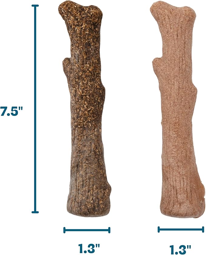 Pupstages Dogwood Calming Dog Chew Toy – Real-Wood Blend, Moderate Chewers, Medium, 7.5", 2-Pack (Natural & Hemp Flavors)