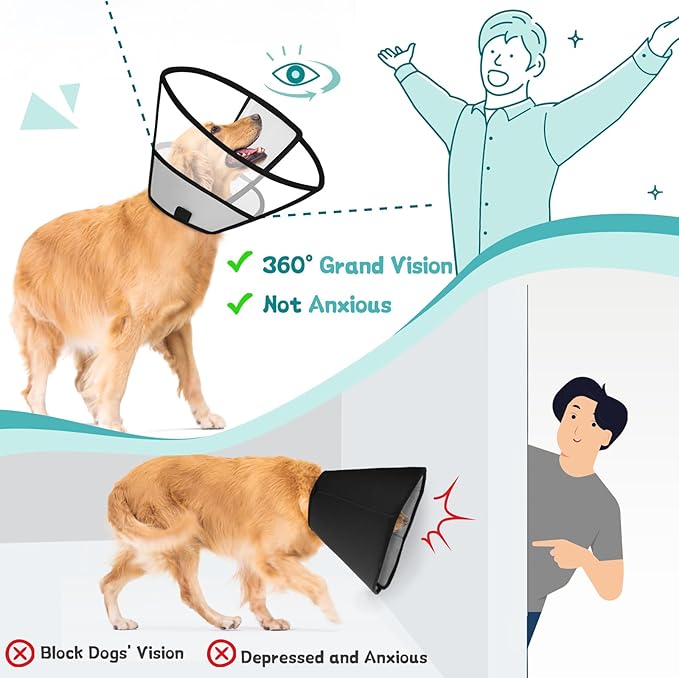 Dog Cone Collar After Surgery to Stop Licking, with Soft Waterproof Liner, Transparent PVC, for Large Medium Dogs, Elizabeth Neck Recovery Collar ALtermative(XL,Grey)