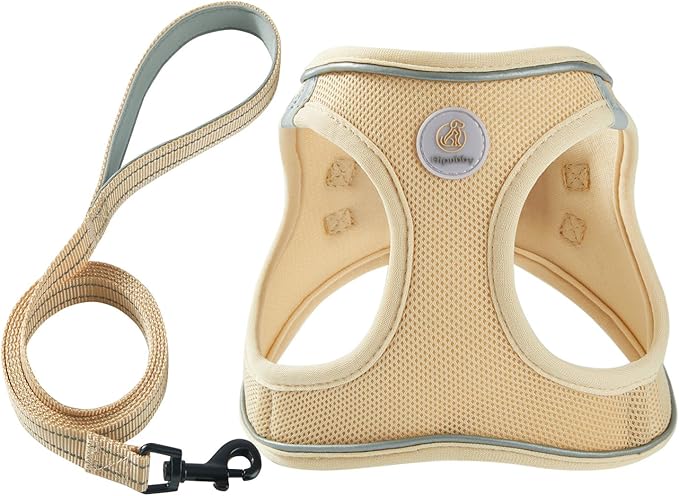 Hipubby Dog Harness and Leash Set, No Pull Soft Mesh Puppy Harness for Small Medium Dogs, Cats - Step in Reflective Breathable Lightweight Vest Harness for Walking, Training - Khaki, M