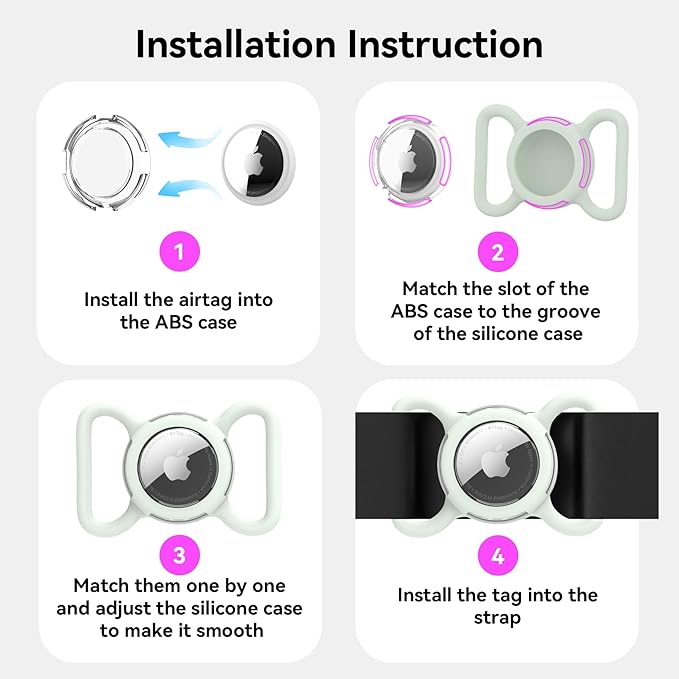 Waterproof Airtag Dog Collar Holder, Silicone & ABS Airtag Holder for Dog & Cat Collars, Ultra-Durable, Lightweight and Protective Airtag Case (Luminous, Large)