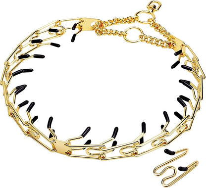 Stainless Steel Prong Pinch Collar for Dogs, Adjustable Training Collar with Quick Release Buckle for Small Medium Large Dogs (Gold, 22")