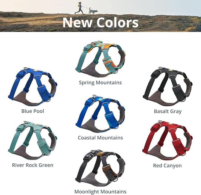 Ruffwear, Front Range Dog Harness, Reflective Soft Padded Everyday Harness with Dual Leash Clips, Adjustable and Lightweight Fit for Training or Walking for All Dogs, Spring Mountains, XX-Small