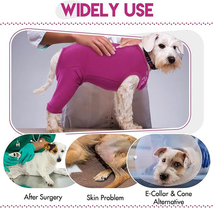 IDOMIK Dog Recovery Suit,Dog Leg Sleeve to Stop Licking Rear Legs,Thigh Wound Protective Sleeve,Male Female Pet Surgical Clothes,Doggy Surgical Suit with Pants Cover,Cone Collar Alternative,Purple,XL
