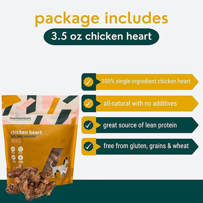 Momentum Carnivore Nutrition Freeze-Dried Chicken Heart Dog Treats & Cat Treats – Single-Ingredient, High-Protein, Grain-Free, Naturally Nutrient-Rich – Made in USA – 3.5 oz Bag