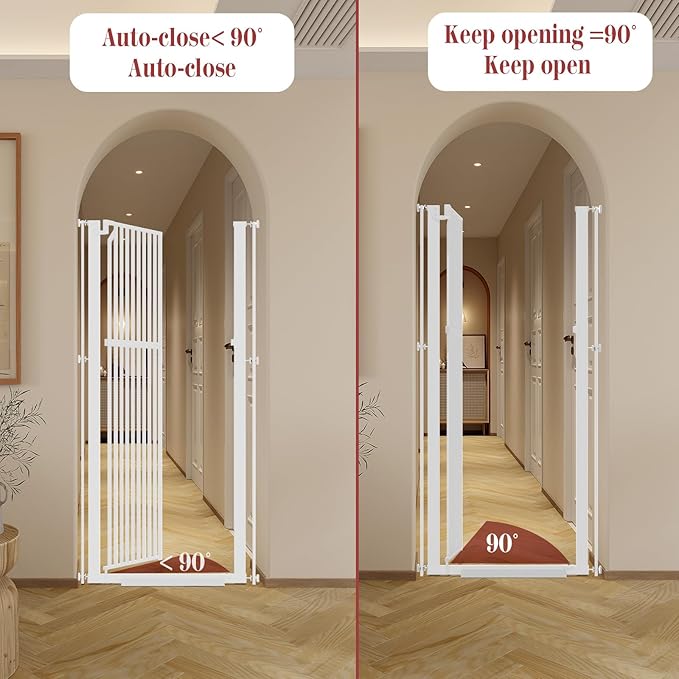 Glaf Extra Tall Pet Gate 63" Pressure Mounted Cat Door Safety Metal Cat Gate Adjustable Width Dog Door Auto-Close Dog Gates for Doorways, Stairs, Kitchen, Hallway (White, 29.92-33.46")