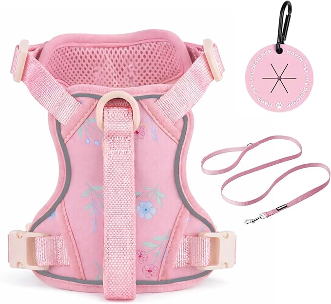 Petmolico No Pull Cute Dog Harness for Small Dogs, with Two Leash Clips and Soft Handle, Reflective Easy Walk Dog Harness- Light Pink,Small