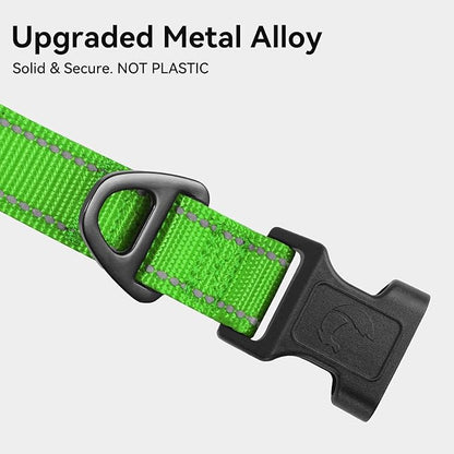 Joytale Reflective Dog Collar, Soft Neoprene Padded, Metal D-Ring, Nylon Pet Collar Adjustable for Medium Dogs, Green, M