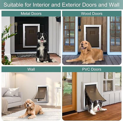 Dog Door Aluminum Pet Door with Large Flap 11" x 16", Doggie Door Designed with Automatic Closing Magnetic Flap, Telescoping Tunnel & Lockable Sliding Panel for Extreme Weather, Large