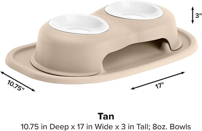 WeatherTech Double High Pet Feeding System w/Plastic Dog/Cat Bowls - 3" High Stand Tan (PDHC0803TNTN)