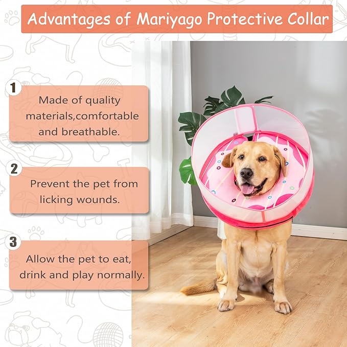 Inflatable Dog Cone Collar for Large Medium Small Dogs, Soft Dog Donut Collar Adjustable Recovery Cone for Pets After Surgery, Extra Enhanced Anti-Licking Guard Shield (Pink Donut, Medium Plus)
