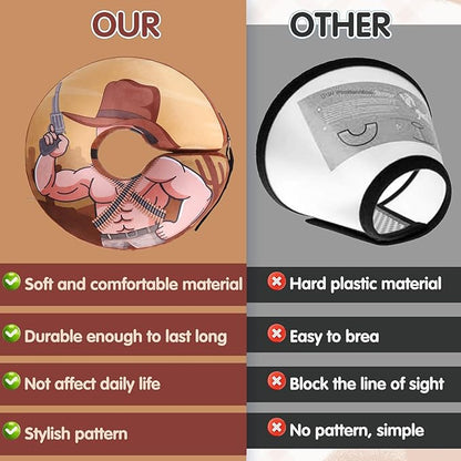 EXPAWLORER X-Large Widen Soft Dog Cone Collar - Inflatable Dog Neck Donut Collar Alternative After Surgery to Stop Licking,Adjustable Protective Recovery E Collar(Cow boy)