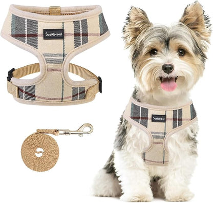 SCENEREAL Puppy Dog Harness with Leash Set for Small Medium Dogs, Soft Mesh Pet Harnesses and Leash, No Chock Plaid No Pull Vest