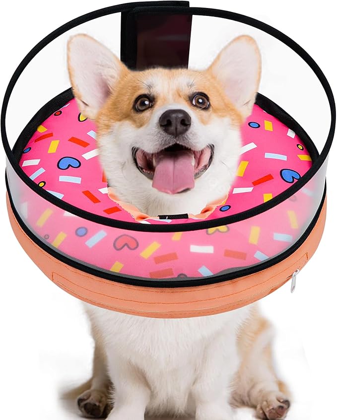 MRSOHRET Dog Cone, Dog Surgery Collar, Inflatable Cones for Small Medium Large Dogs, Pink Doughnut Dog Recovery Collar, Does not Impede Vision