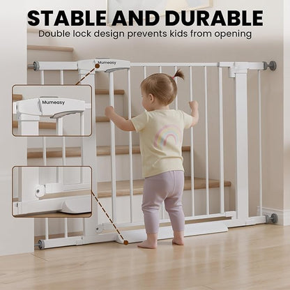 Baby Gate for Stairs, 29.7-40.6" Pressure Mounted Dog Gate, Auto Close Safety Gate for Children & Pets, Easy Install Pet Gate with Walk Thru Door for Doorways & Hallways, No Drilling, Dual-Lock Design