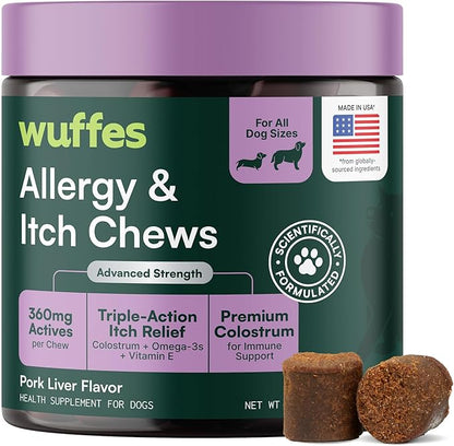 Wuffes Allergy & Itch Soft Chews, Dog Allergy Support with Colostrum, Vitamin E and Omega 3s for Dogs, Non-Drowsy Immune and Itchy Skin Support for All Dogs, 60 Soft Chews (12 oz)