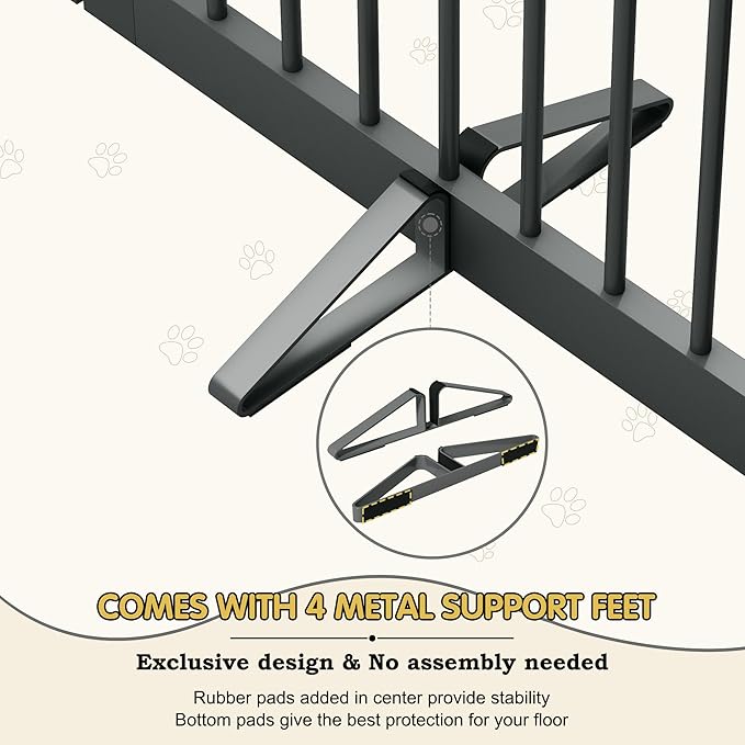 PUPETPO Freestanding Pet Gate with Door, Tall Dog Gate for House, Extra Wide, Pet Puppy Safety Fence, Support Feet Included, 120 Inch Wide, 6 Panels 32" Tall, Gray