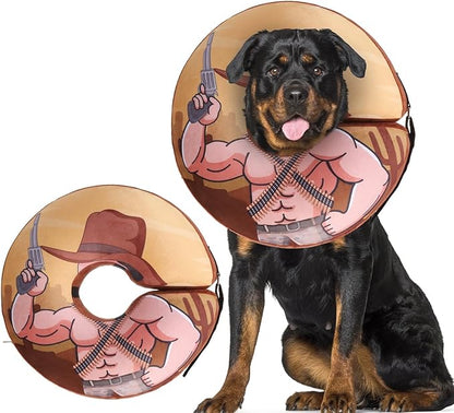 EXPAWLORER X-Large Widen Soft Dog Cone Collar - Inflatable Dog Neck Donut Collar Alternative After Surgery to Stop Licking,Adjustable Protective Recovery E Collar(Cow boy)