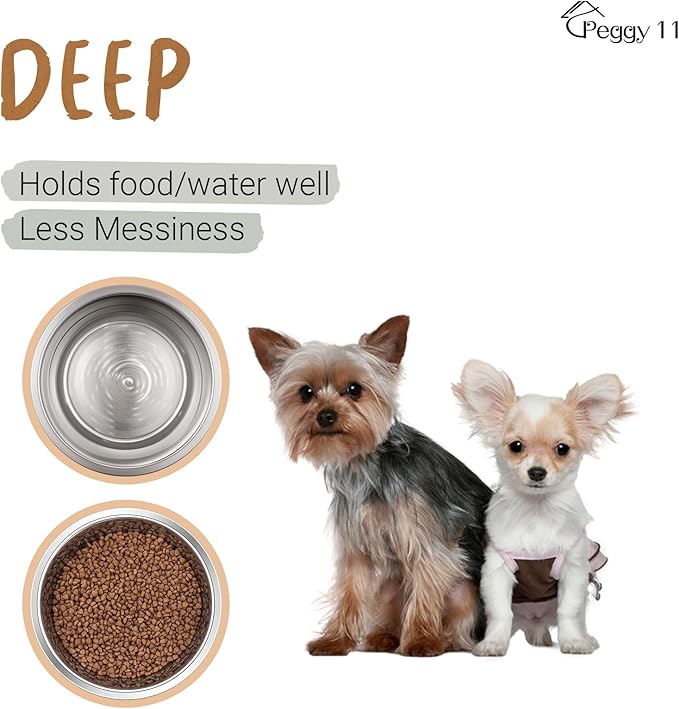 PEGGY11 Deep Stainless Steel Anti-Slip Dog Bowls - Single Pack, 2 Cups