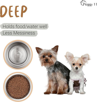 PEGGY11 Deep Stainless Steel Anti-Slip Dog Bowls - Single Pack, 2 Cups
