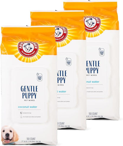 Arm & Hammer Dog Grooming Wipes, Deodorizing Dog Cleaning Wipes with Coconut Water, Gentle for Dogs and Puppies, Paraben and Sulfate Free Formula, Light Coconut Scent, 100 Count - 3 Pack
