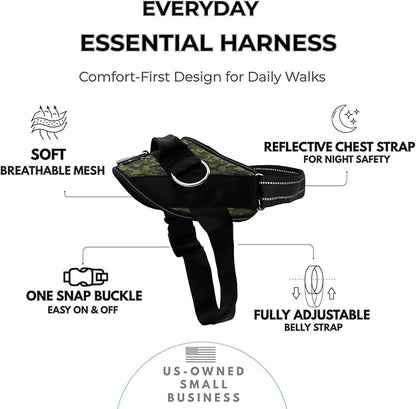 ShawnCo Essential Dog Harness, No-Pull Pet Vest with 3 Leash Clips, No Choke, Reflective, Adjustable and Padded, for Easy Walking and Training for Small, Medium and Large Dogs (Military Camo, M)