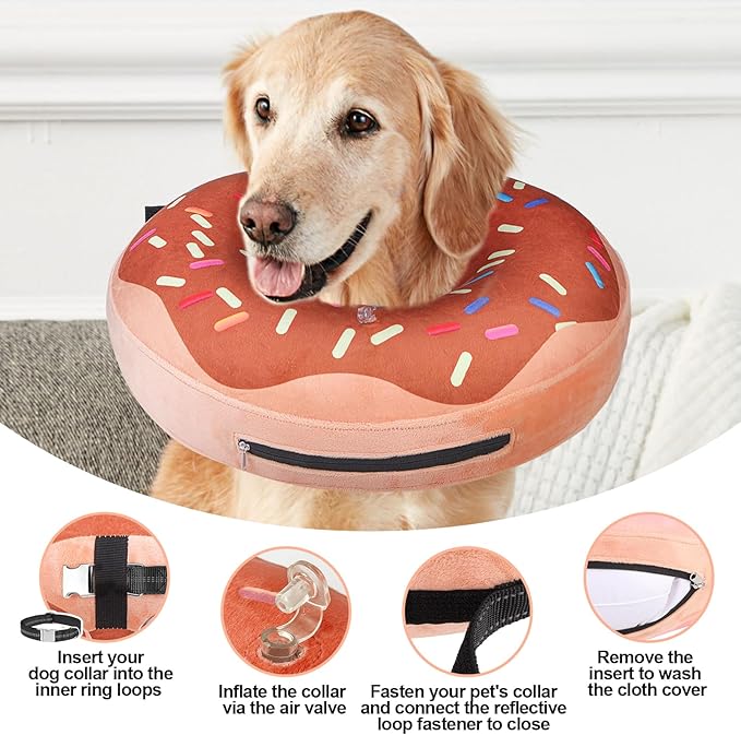 BEAUTYZOO Dog Cone Alternative After Surgery for Large Medium Small Dogs, Soft Inflatable Cone Collar for Dogs Cats, Dog Neck Donut E Collar Dogs Recovery Collar to Stop Licking, Chocolate Brown, XL