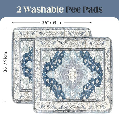 Washable Pee Pads for Dogs 2 Pack Reusable Puppy Training Pads 36"x36" Super Absorbent Waterproof Dog Training Pads, Non-Slip Potty Pads Whelping Pads Litter Mat Pet Supplies - Navy/Mix