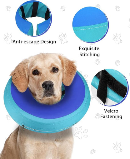 MIDOG Soft Inflatable Dog Cone,Donut E-Collar Alternative for After Surgery, Prevents Licking, Allowing Normal Eating & Vision,Comfortable Recovery Collar for Small Medium Large Dogs&Cats,GreenBlue-L+