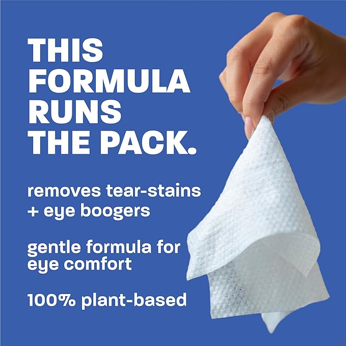 TropiClean Tearless Dog Eye Wipes, Dermatologist Approved Tear Stain Remover for Dogs & Cats, Gentle & Safe for Daily Use, Made in USA, 50ct.