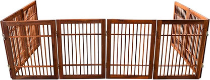 Urnporium Freestanding Wooden Dog Gate Foldable Indoor Pet Gate No Drill Expandable Barrier for Doorways Stairs Hallways Portable Wood Fence for Small Dogs & Puppies (Brown Pet Gate, 8 Panel 24" Tall)