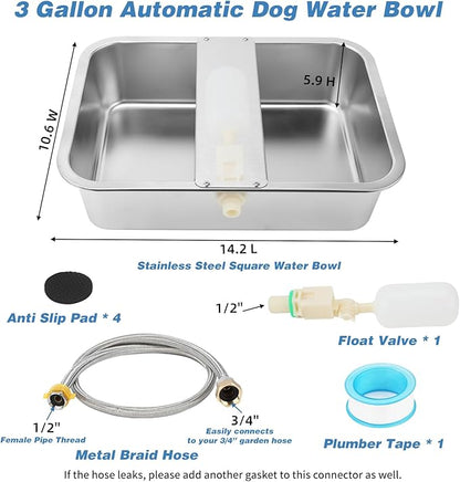 YUEPET 3 Gallon Auto Dog Water Bowl Dispenser Outside Automatic Water Dispenser for Large Dogs Stainless Steel Auto-Fill Dog Waterer Feeder with Float Valve for Pets Indoor Outdoor Use
