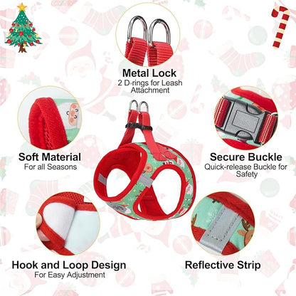 BEAUTYZOO Step in Dog Harness and Leash Set,Reflective Dog Harness No Pull No Choke Puppy Harness for Small Medium Large Dogs Cats,Soft Padded Mesh Vest Harnesses for Girl and Boy Pets,Christmas S