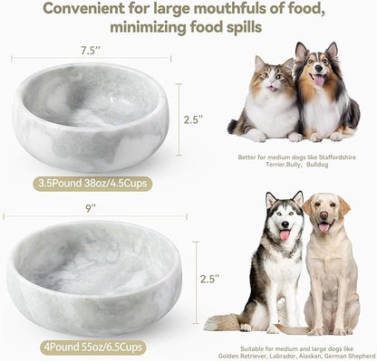 Karibiber Marble Dog Bowl, 5lbs Non-Slip Cat and Dog Food Bowl Dish, Non-Tipping Weighted Puppy Pet Dish, Grey Stone Durable Food and Water Bowls, Easy to Clean, Holds 4 Cups