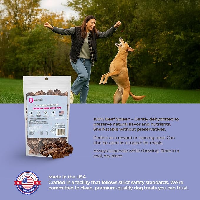 Pawsomely Healthy Crunchy Beef Lung Tips for Dogs – Natural Single-Ingredient Air-Dried Treat, High-Protein/Low Fat & Grain-Free, Made in USA - 3.5 oz