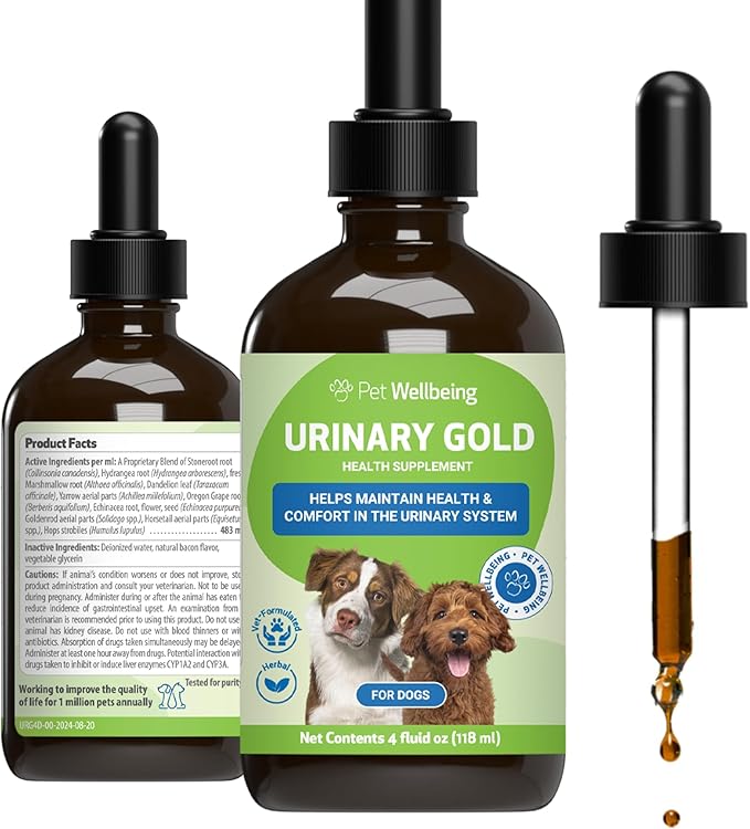 Pet Wellbeing Urinary Gold for Dogs - Vet-Formulated Multi-Herb Urinary Tract Support - Bladder Health & Urinary System Wellness - Natural Dog Supplement - 2 oz (59ml) (4 fl oz (118 ml))
