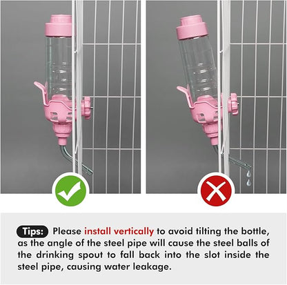 Vannon Dog Water Dispenser for Cage, 34oz Auto Feeding Crate Water Bottle for Dogs, Cats & Rabbits, Pet Nozzle Diameter: 12mm, BPA Free, Pink